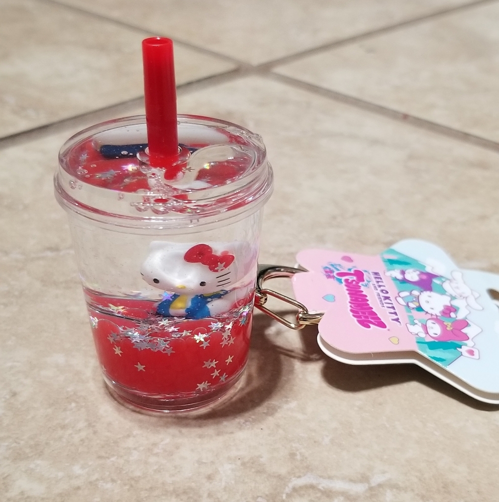 Sanrio Tsunameez Hello Kitty Drink Glitter Shaker Keychain